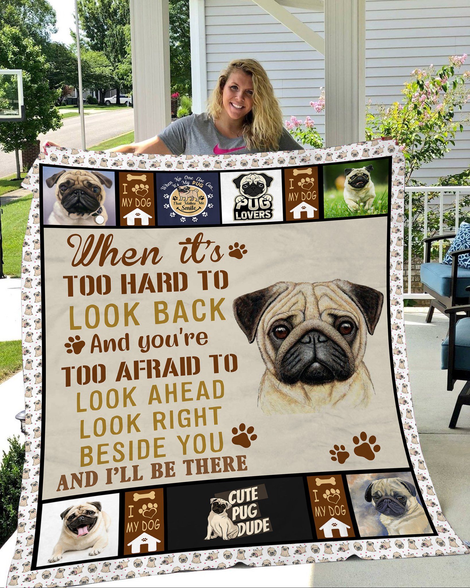 Look Back Pug Sherpa Fleece Blanket
