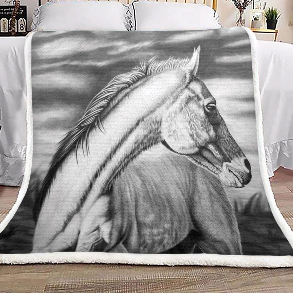 Looking Back Horse Sherpa Fleece Blanket