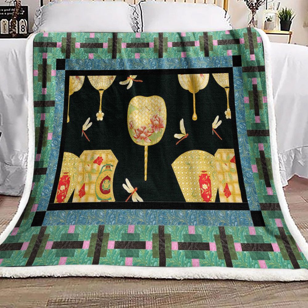 Lotus Dragonfly Sherpa Fleece Blanket
