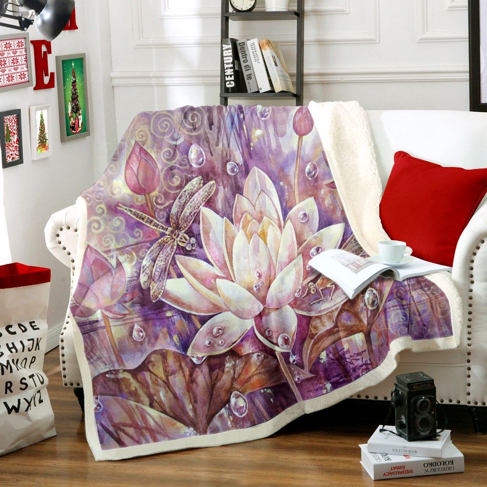 Lotus Dragonfly Sherpa Fleece Blanket