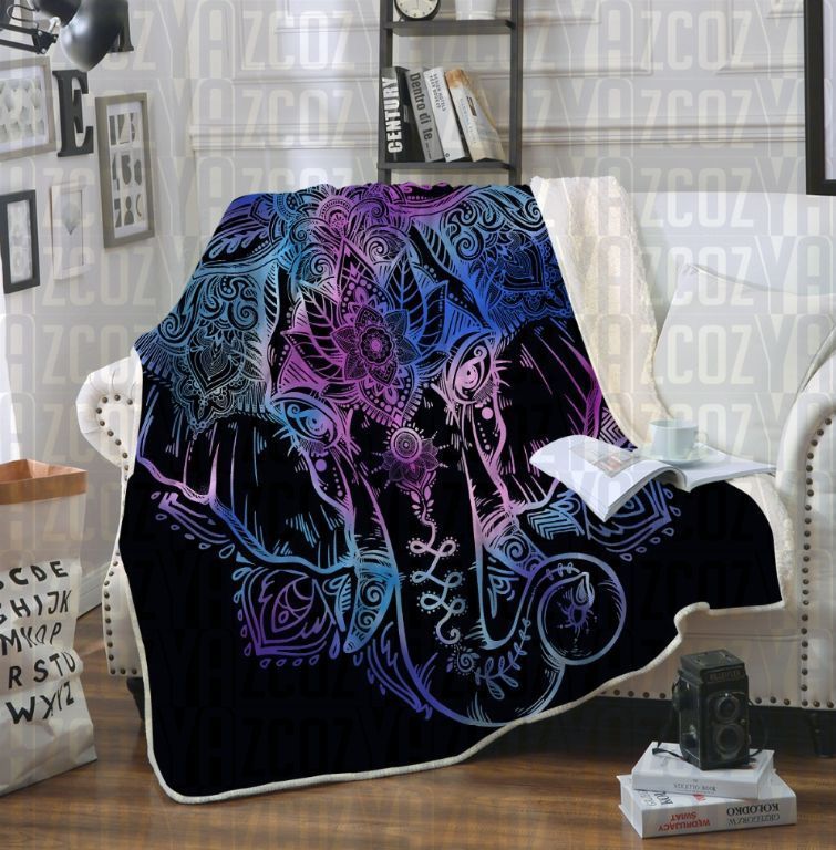 Lotus Elephant Sherpa Fleece Blanket