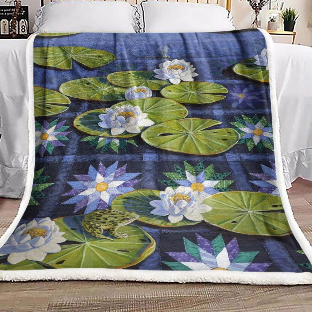 Lotus Frog Dragonfly Sherpa Fleece Blanket