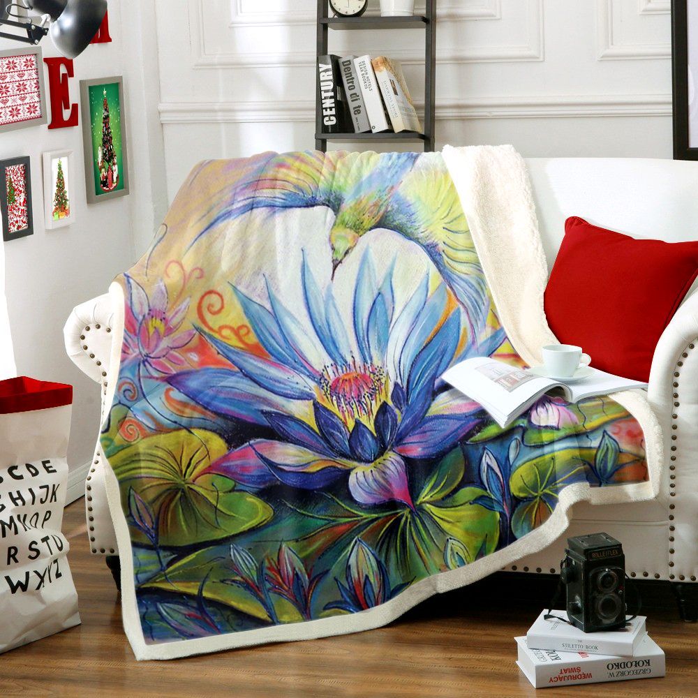 Lotus Hummingbird Sherpa Fleece Blanket
