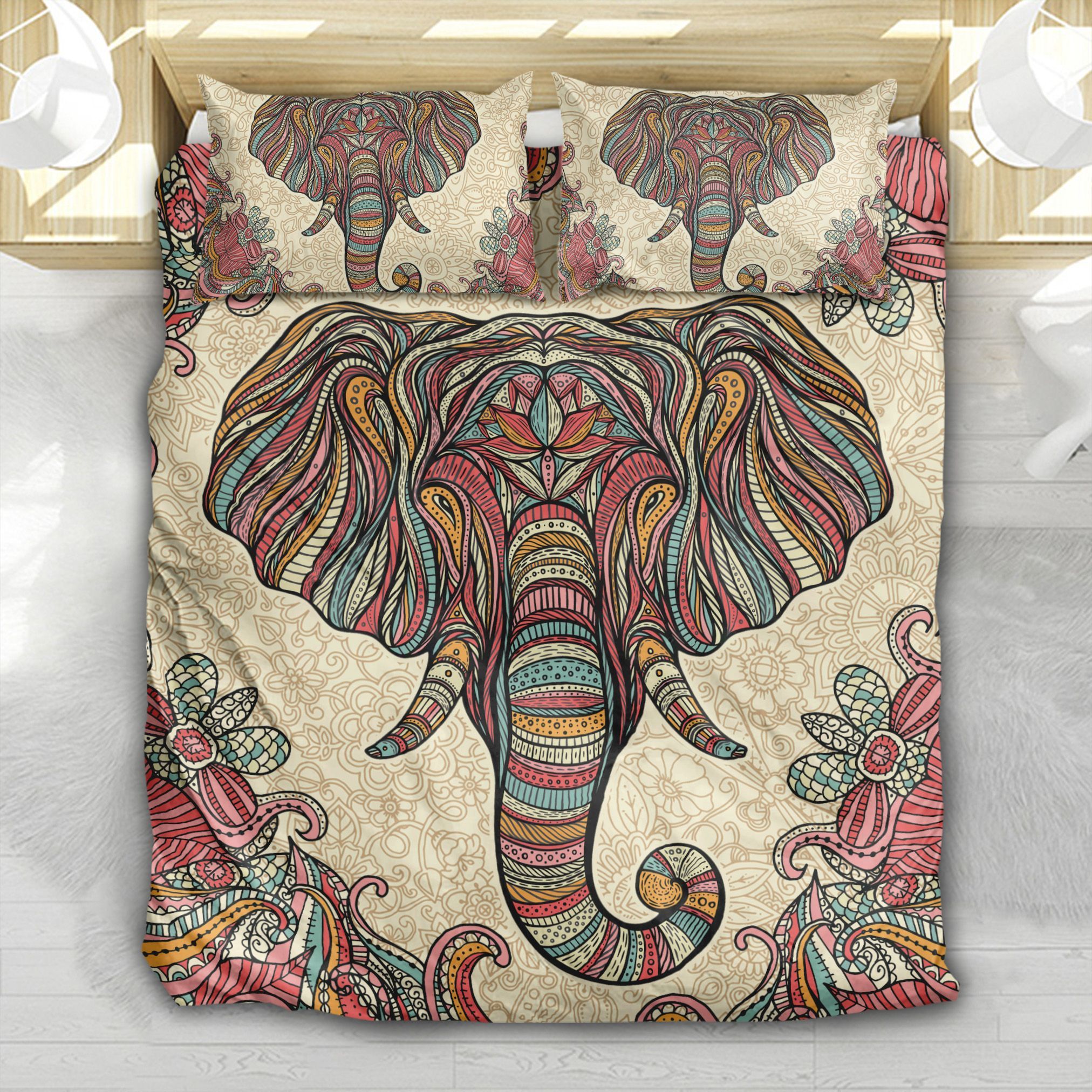 Lotus On Elephant Forehead Mandala Bedding Set