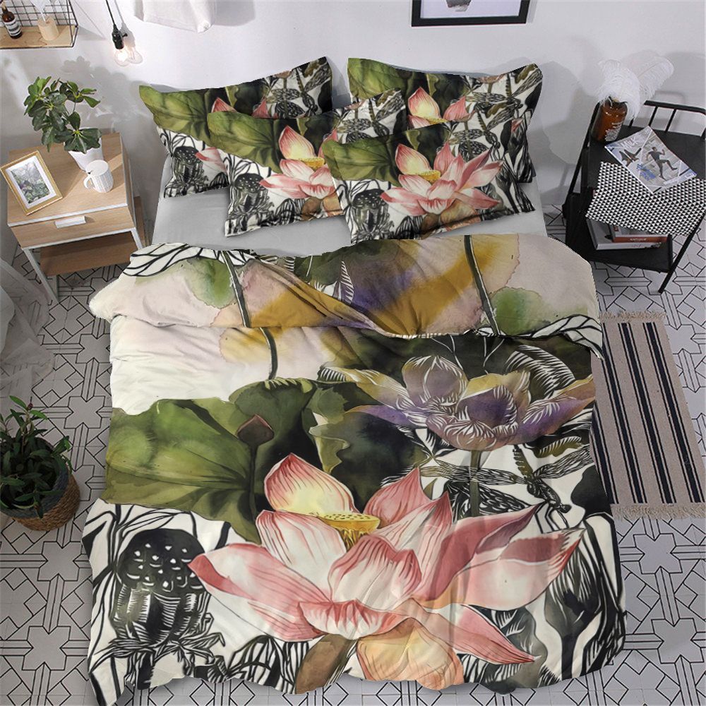 Lotus With Dragonfly Bedding Set