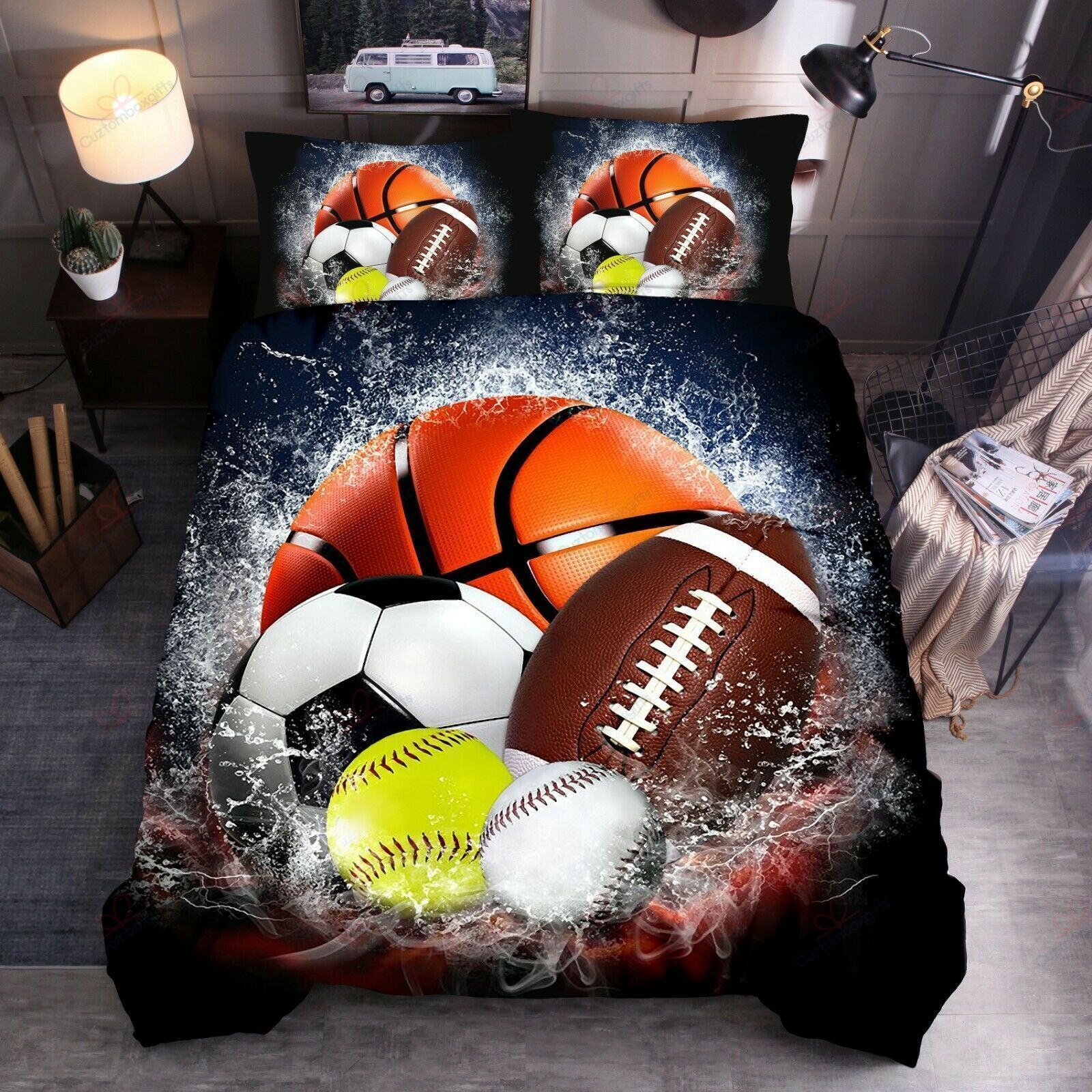 Love All Sports Especially Football Baseball Basketball And Rugby Bedding Set