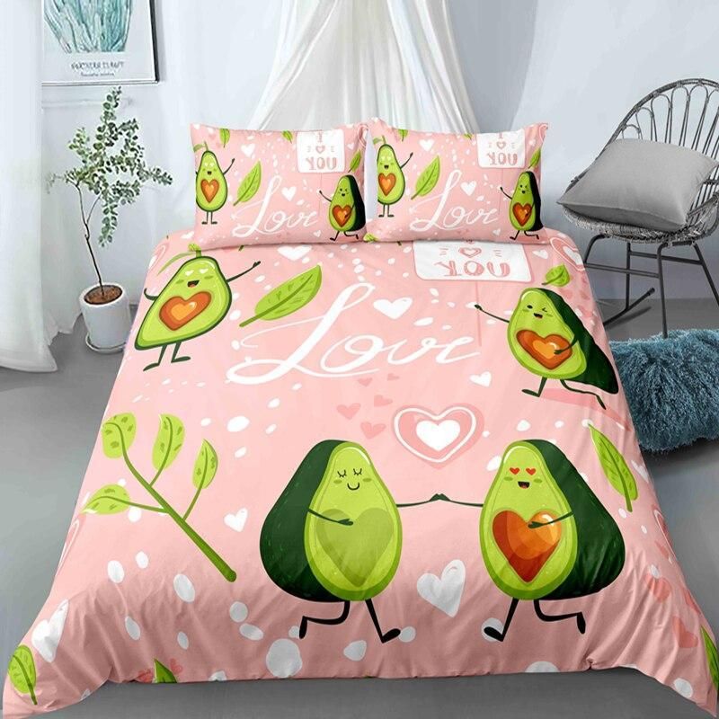 Love Avocado Pink Heart Bedding Set