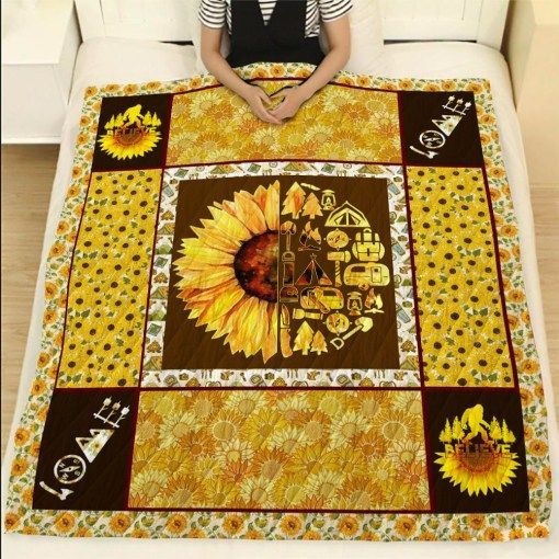 Love Camping Sunflower Hippie Sherpa Fleece Blanket