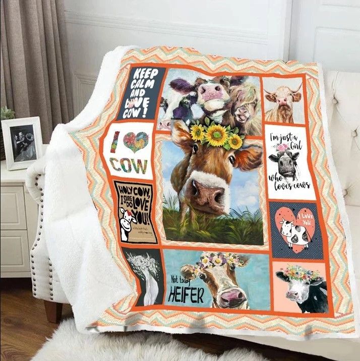 Love Cow Flower Sherpa Fleece Blanket