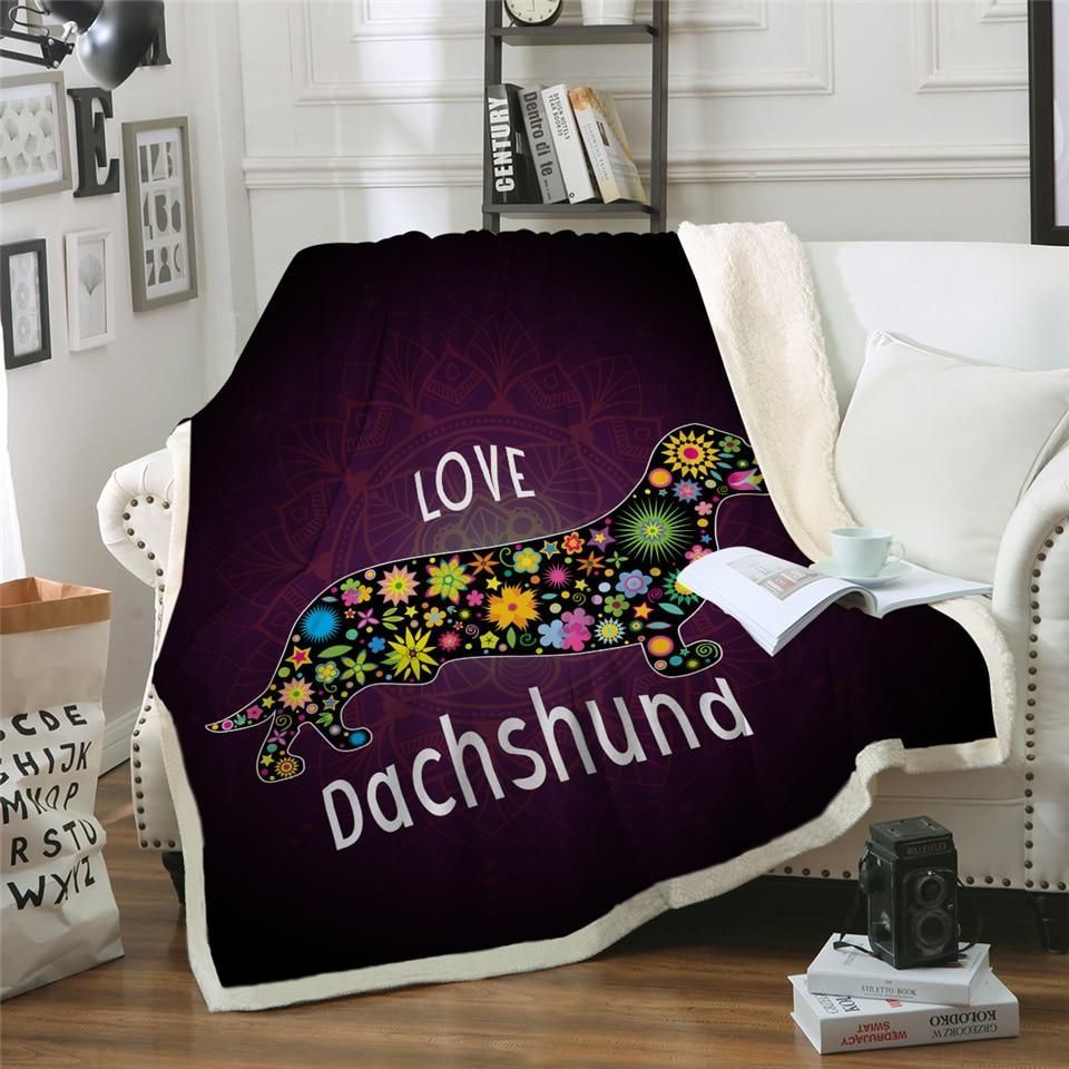 Love Dachshund Sherpa Fleece Blanket