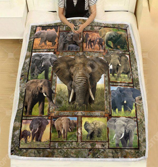 Love Elephant Sherpa Fleece Blanket