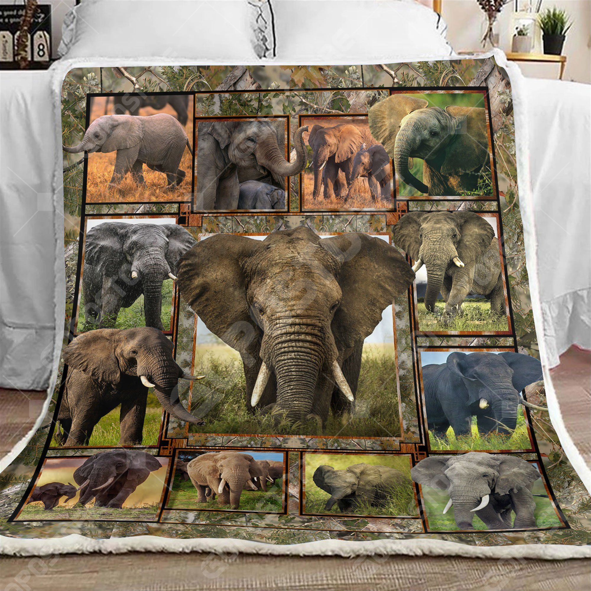 Love Elephant Sherpa Fleece Blanket