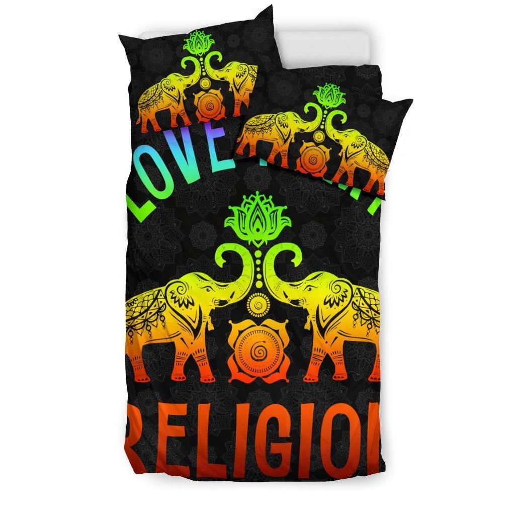 Love Elephant Religion Colorful Lotus Bedding Set