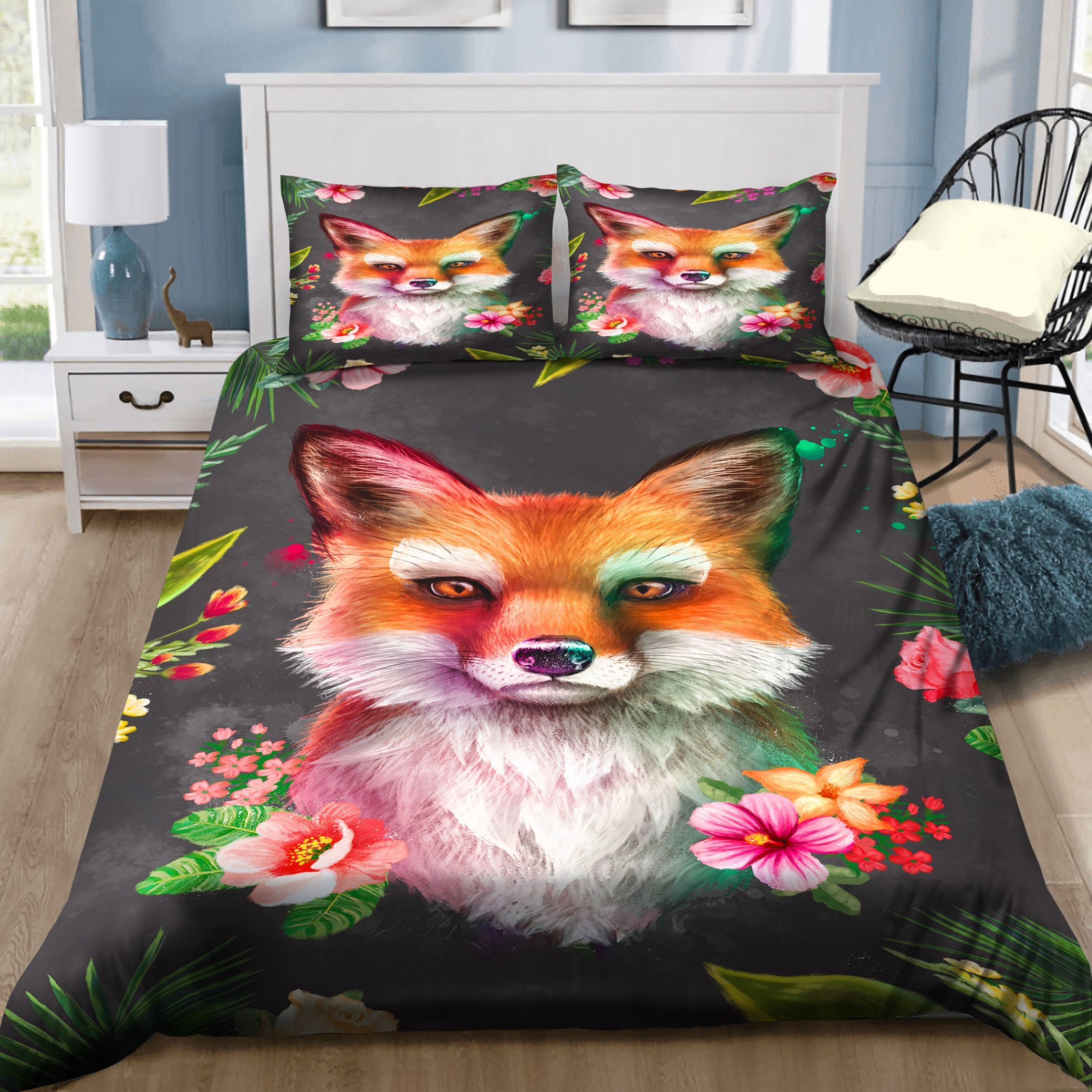Love Fox And Flowers Bedding Set