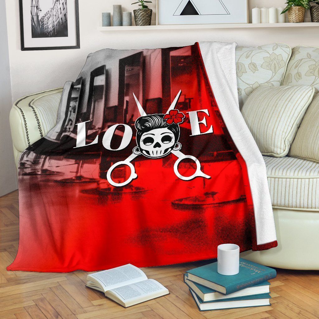 Love Hair Skull Sherpa Fleece Blanket