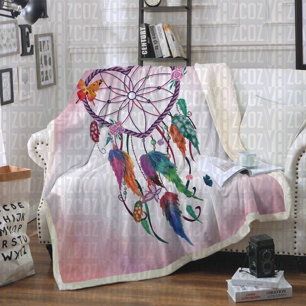 Love Heart Dreamcatcher Pink Sherpa Fleece Blanket
