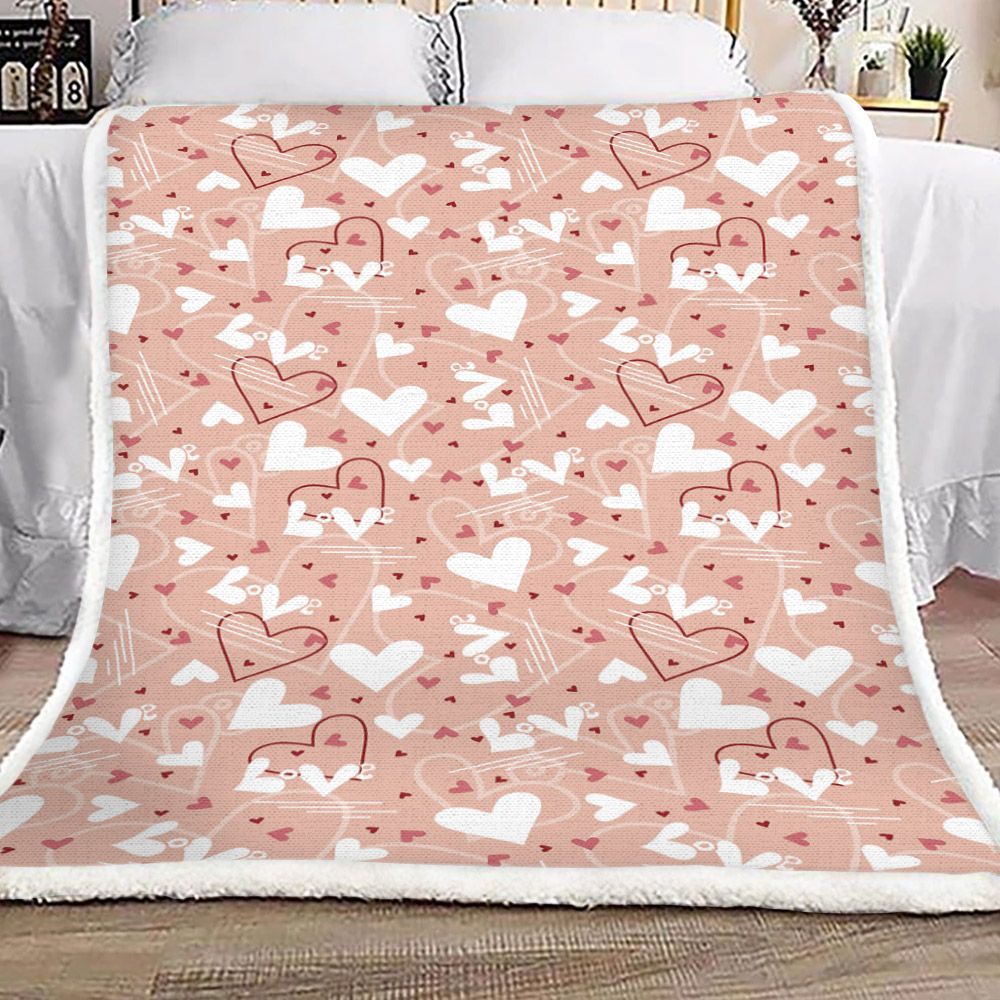 Love Hearts Happy Valentines Day Sherpa Fleece Blanket