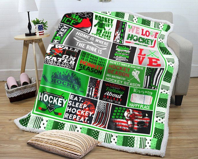 Love Hockey Sherpa Fleece Blanket