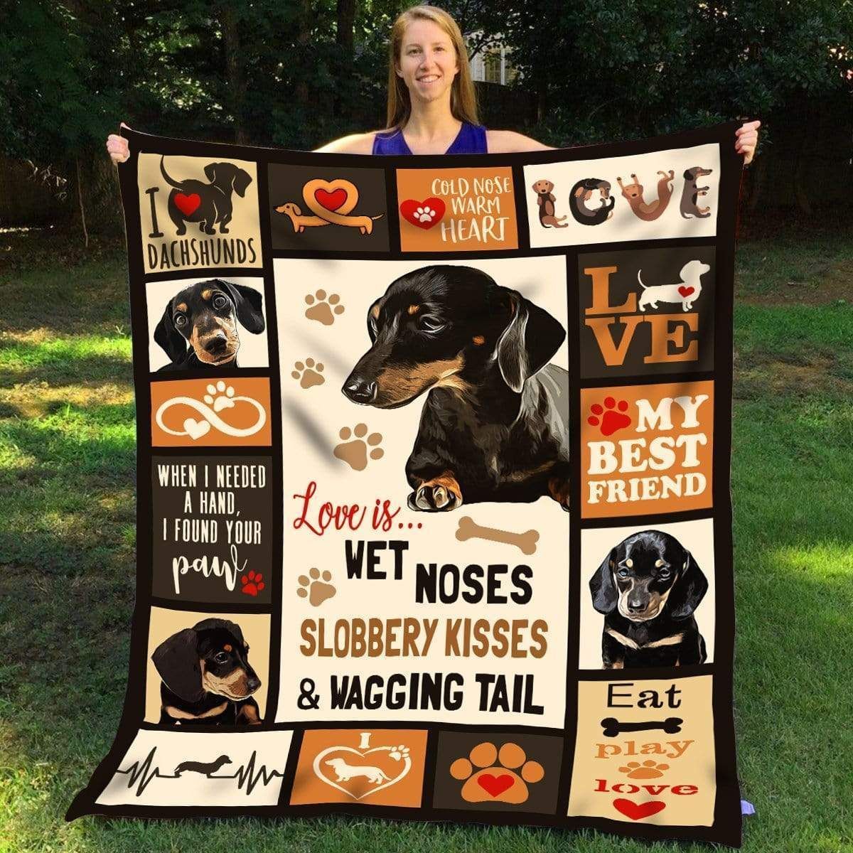 Love Is Wet Noses Dachshund Fleece Blanket Gift For Dog Lovers