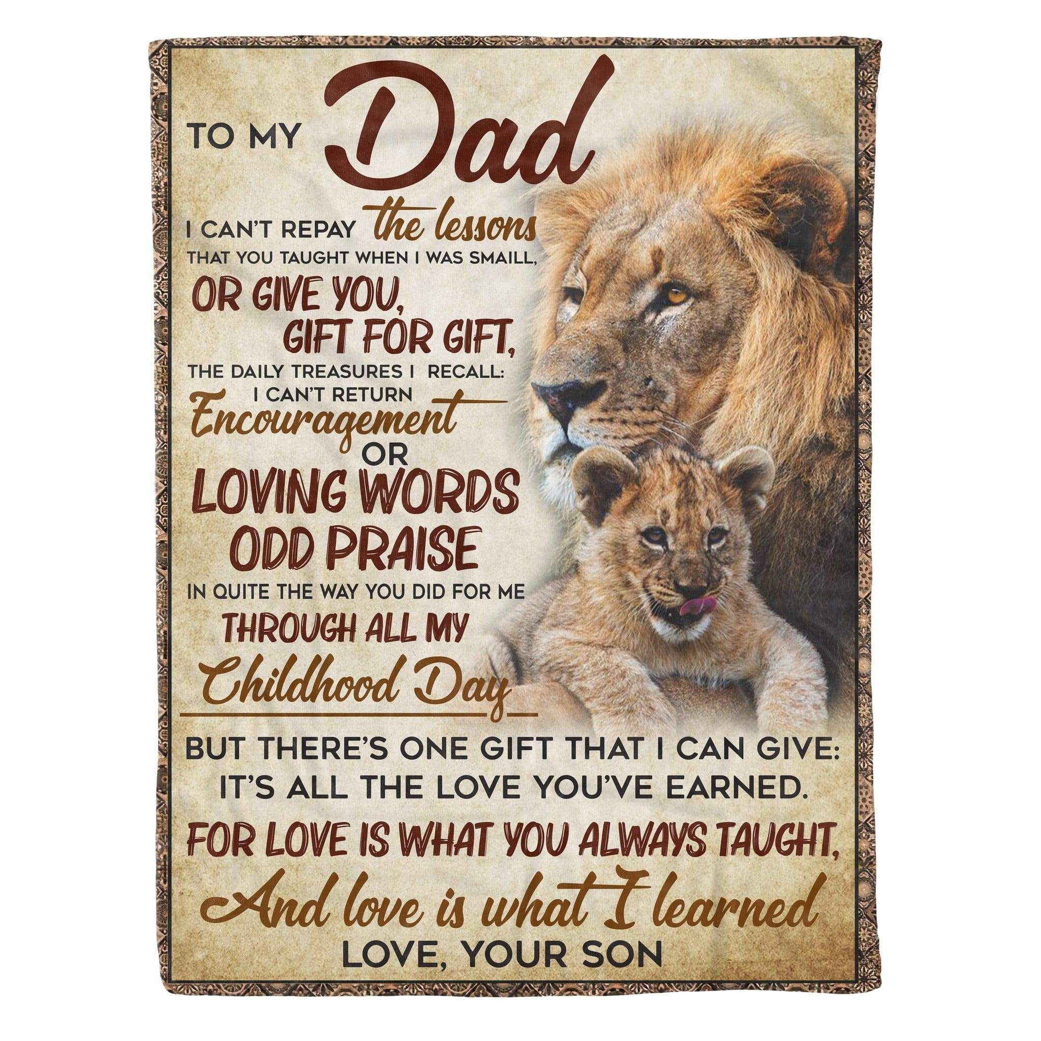 Love Is What I Learned Fleece Blanket Gift For Dad