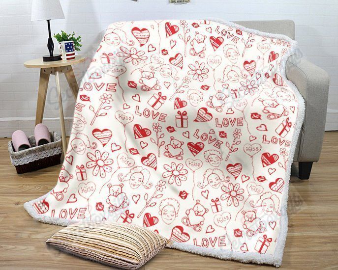 Love Kiss Valentine Heart Fleece Blanket