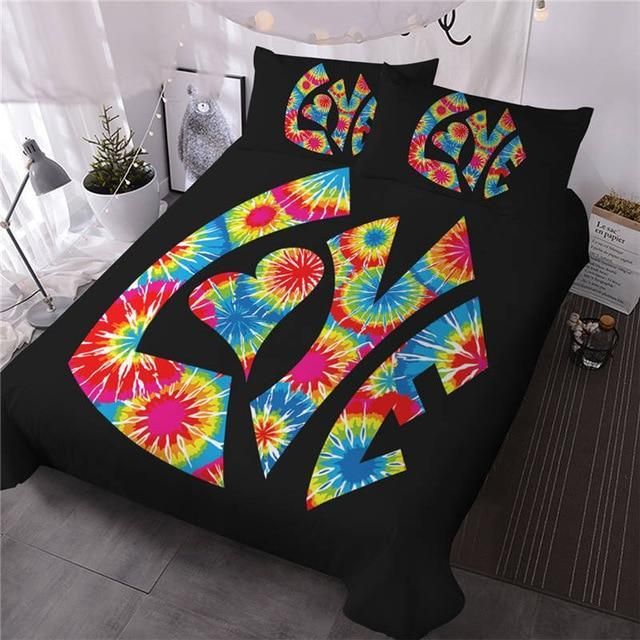 Love Letters Black Background Bedding Set