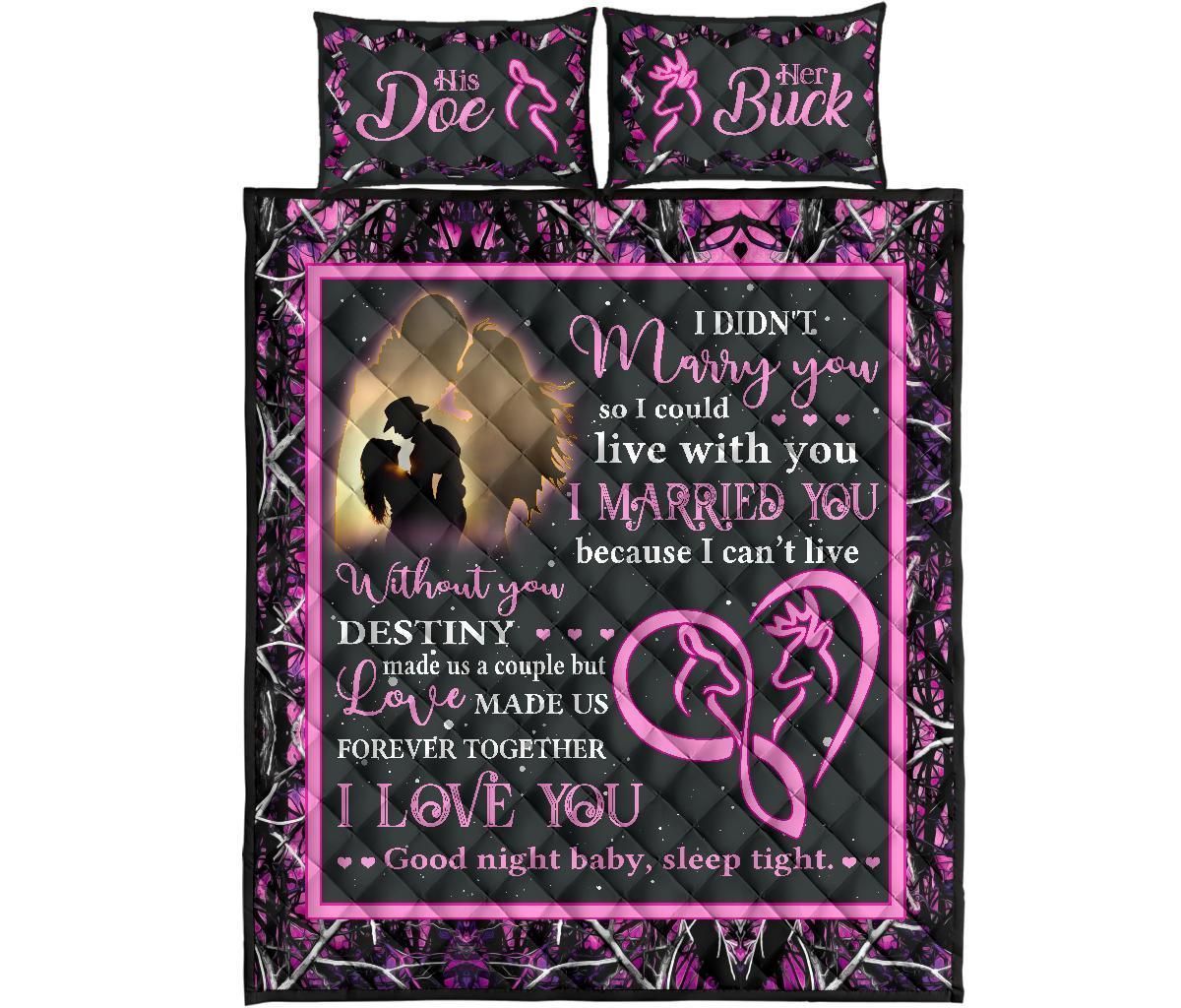 Love Made Us Together Forever Pink Camo Deer Hunting Valentine Bedding Set