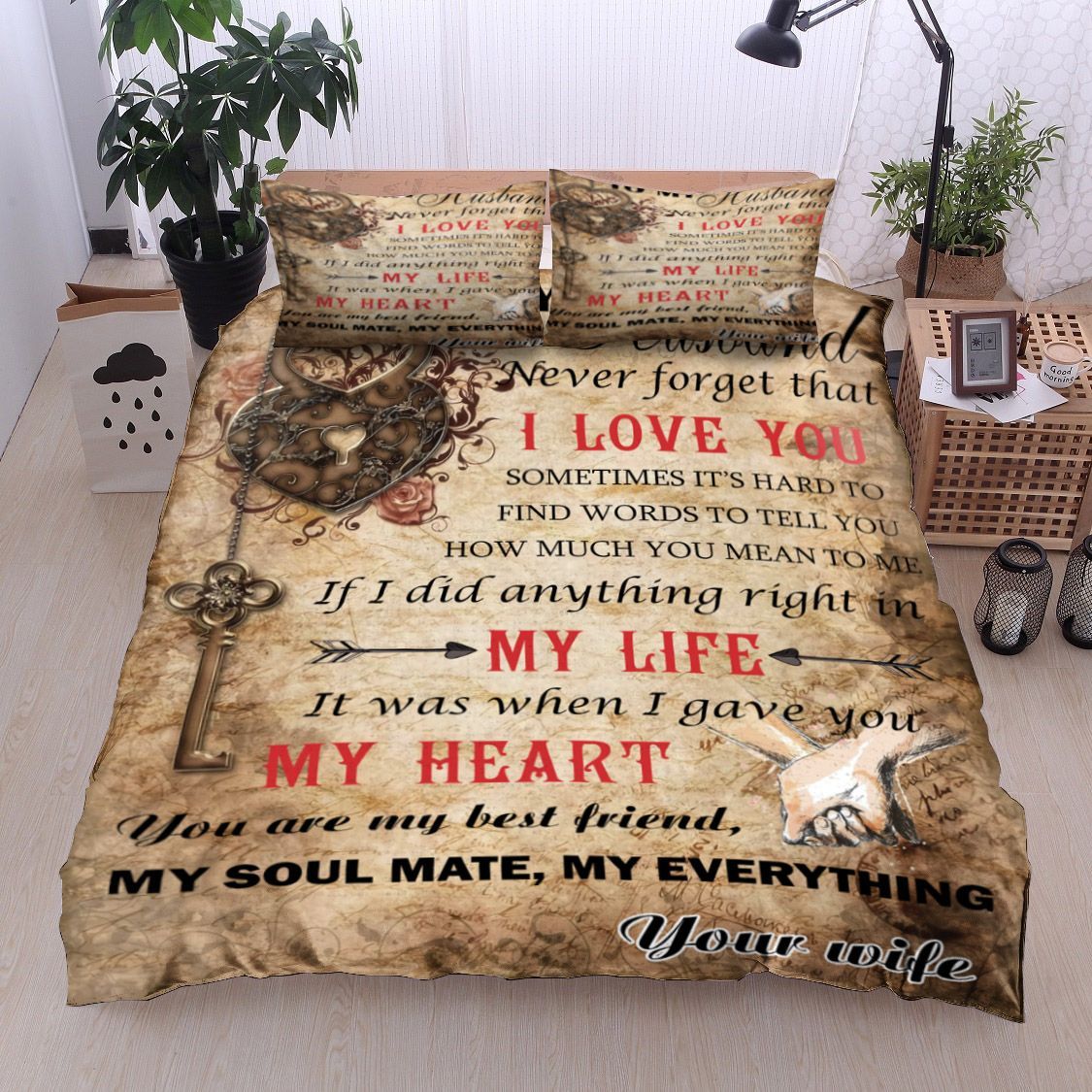 Love Message For My Dear Husband Bedding Set