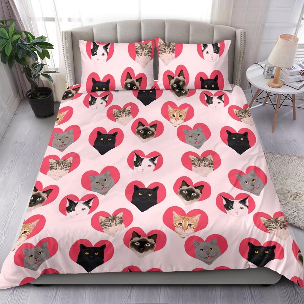 Love Multi Cat Pink Bedding Set