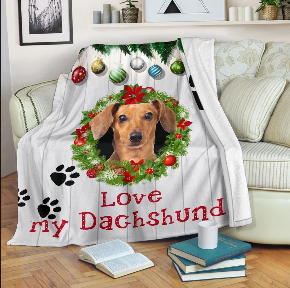 Love My Dachshund Puppies Christmas Sherpa Fleece Blanket