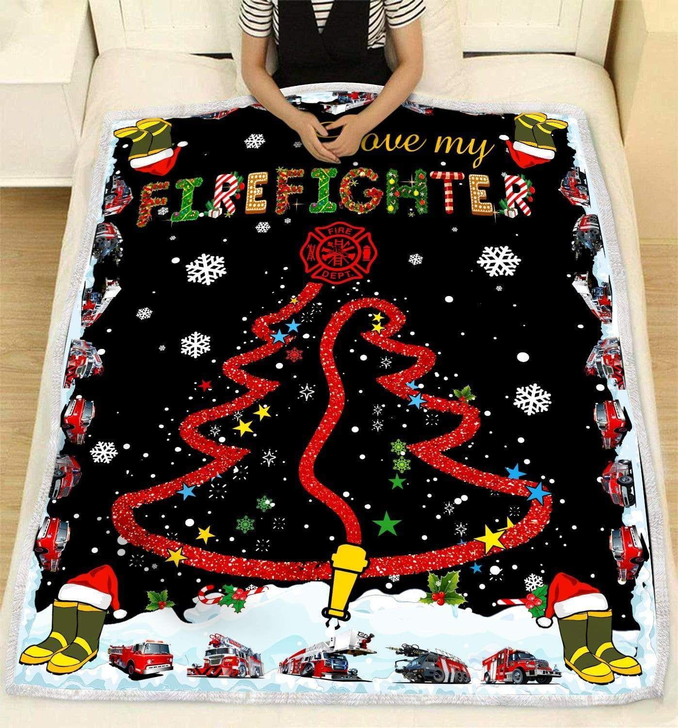 Love My Firefighter Blanket Snowflakes Boots Christmas Tree Gift For Christmas Day
