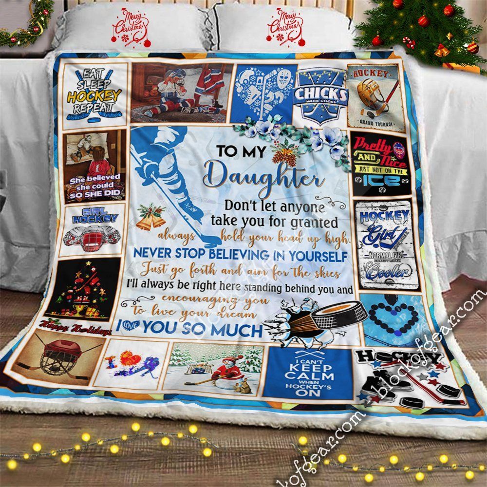 Love My Hockey Daughter Sherpa Fleece Blanket