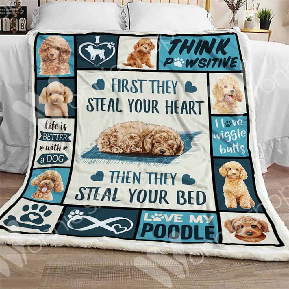 Love My Poodle Sherpa Fleece Blanket