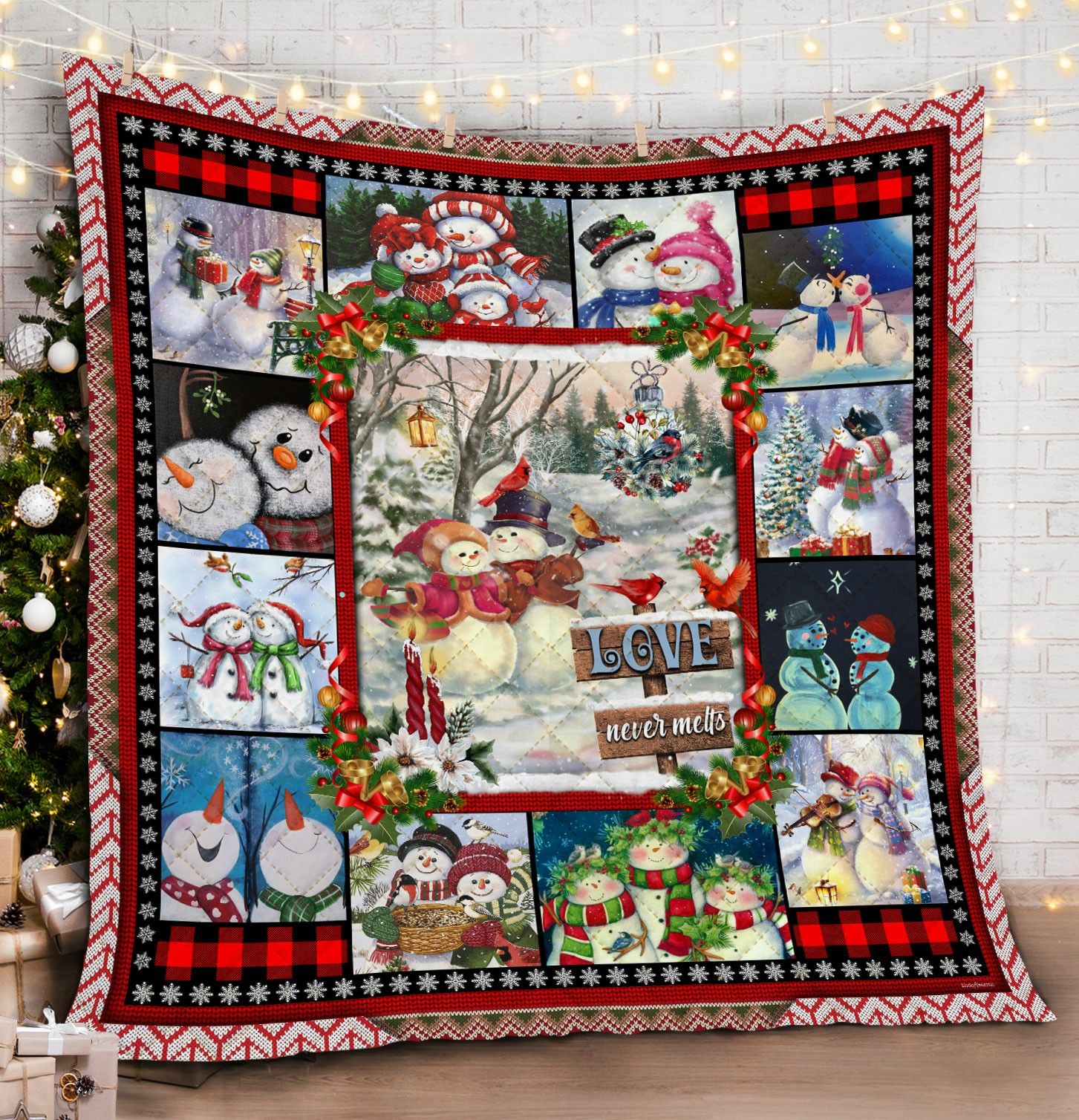 Love Never Melts Snowman Happy Christmas HHC121136TH Quilt Blanket
