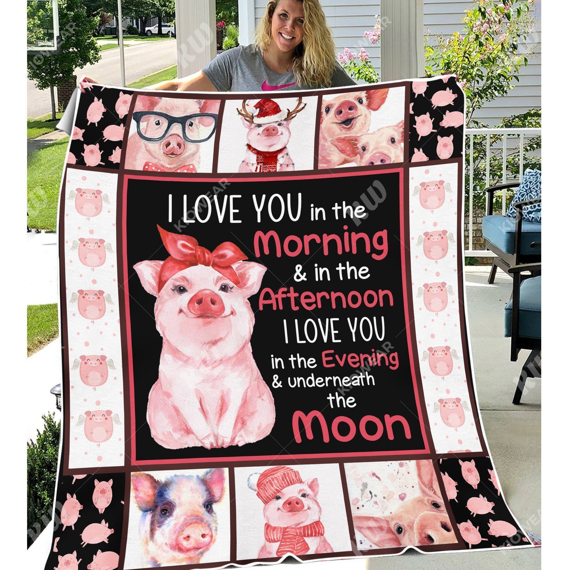 Love Of Piglet Underneath The Moon For Farmer Sherpa Fleece Blanket