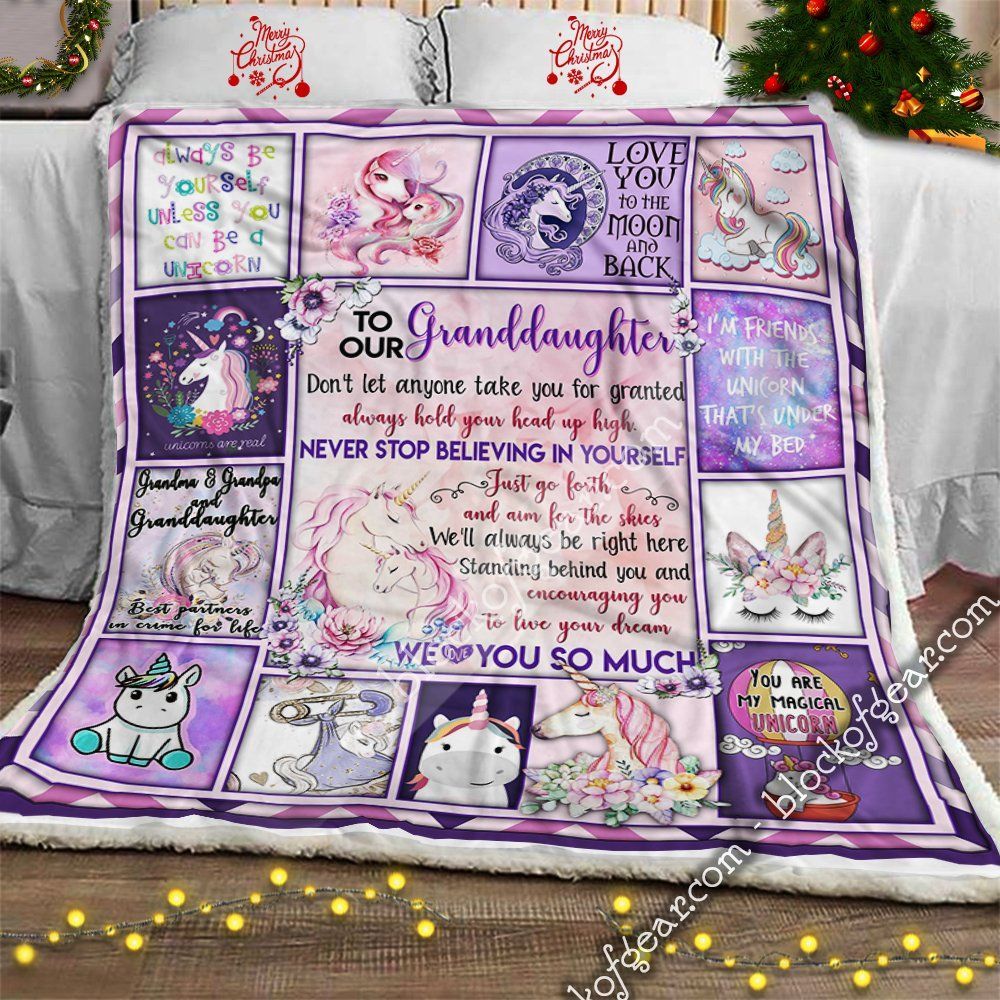 Love Our Unicorn Granddaughter Grandma And Grandpa Sherpa Fleece Blanket