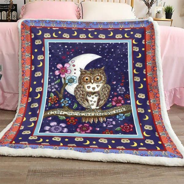 Love Owl To The Moon Sherpa Fleece Blanket