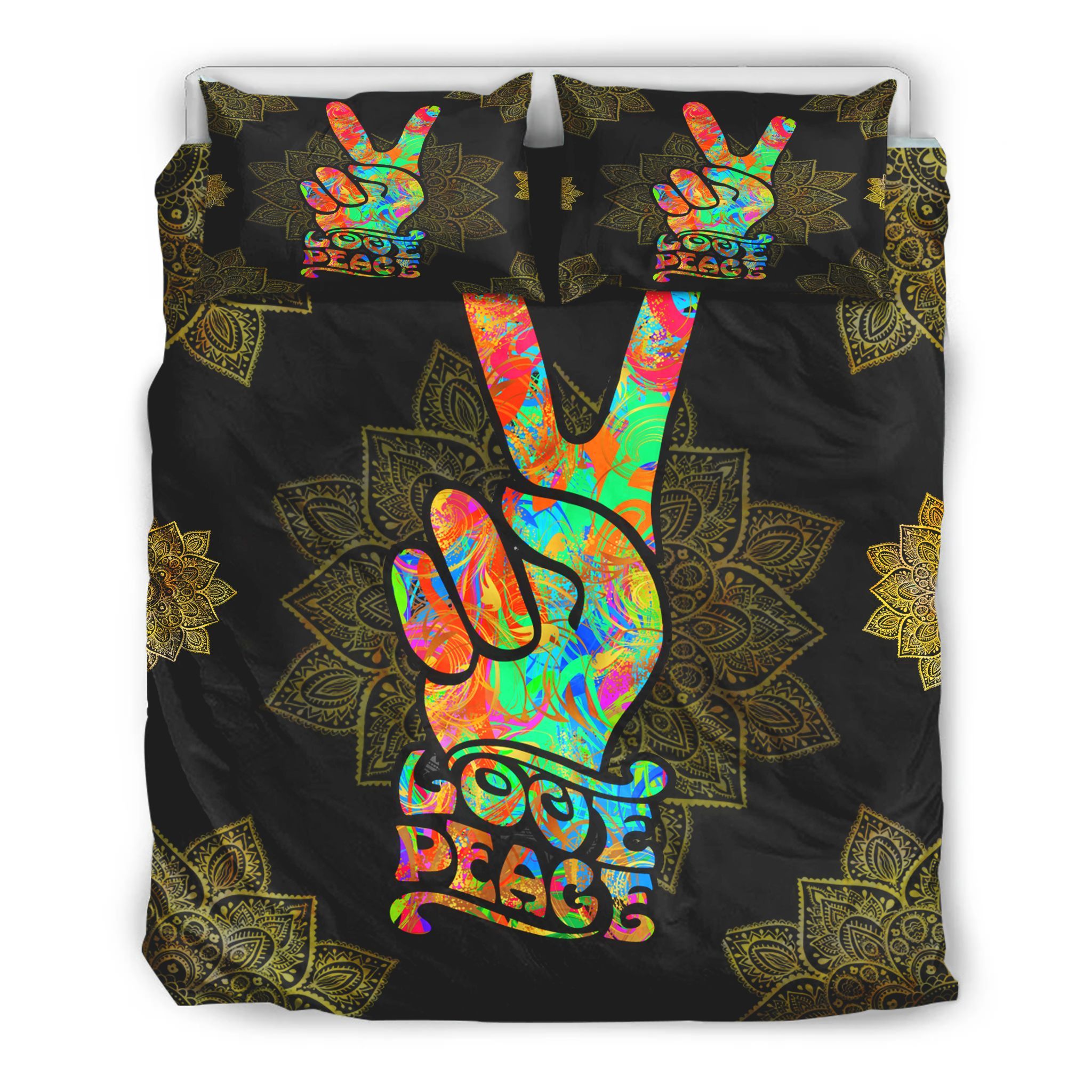 Love Peace Mandala Gold Bedding Set