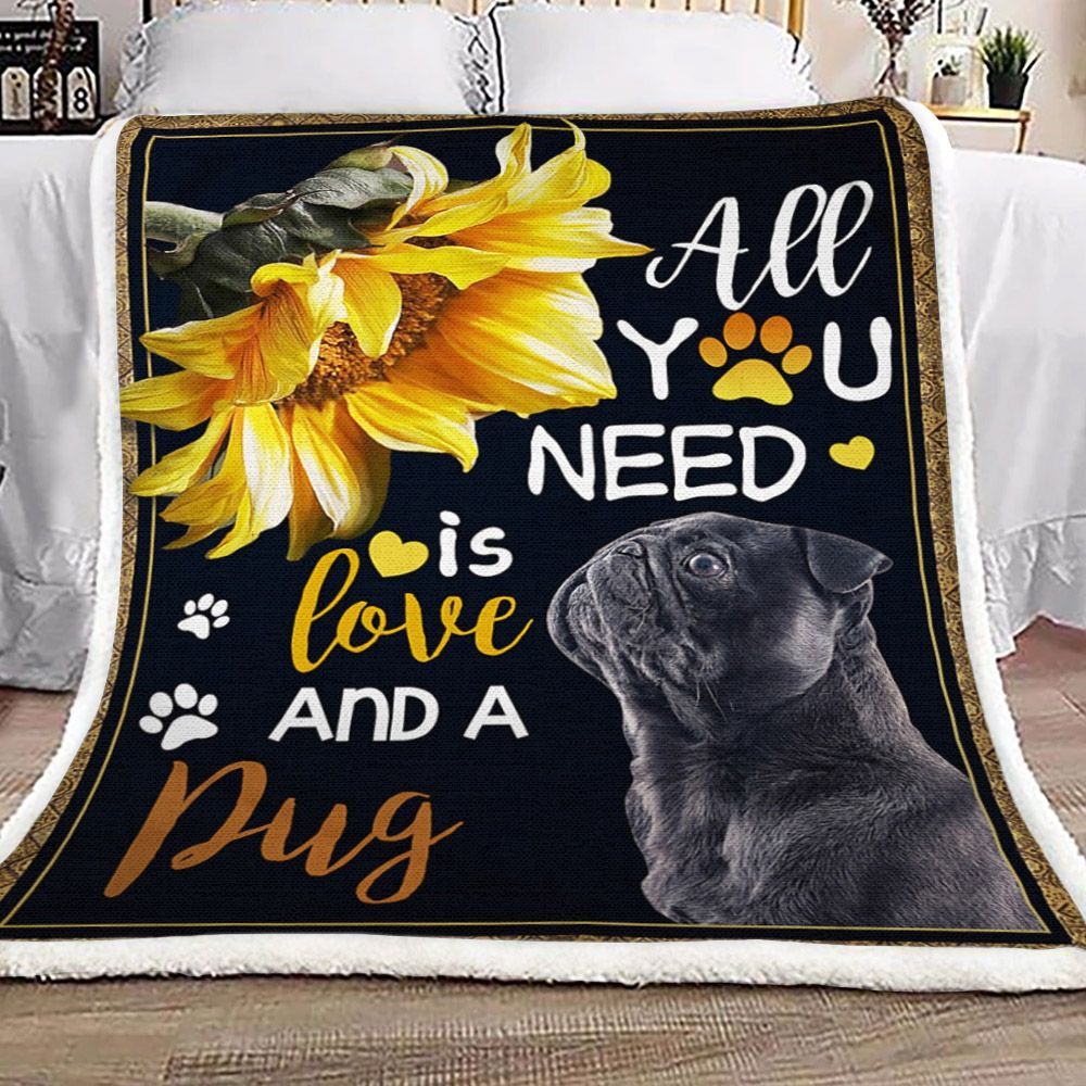 Love Pug Sherpa Fleece Blanket