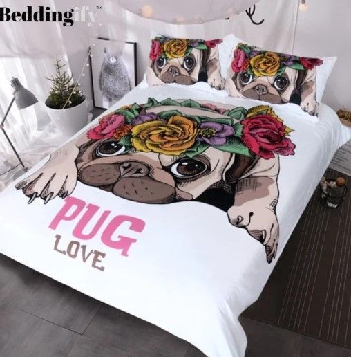 Love Pug Rose Bedding Set