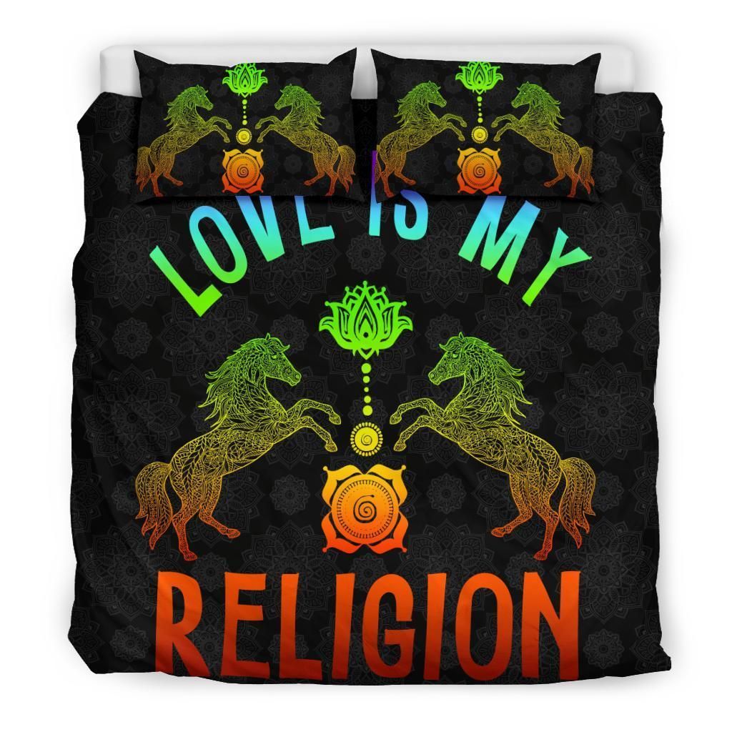 Love Religion Horse Lotus Mandala Bedding Set