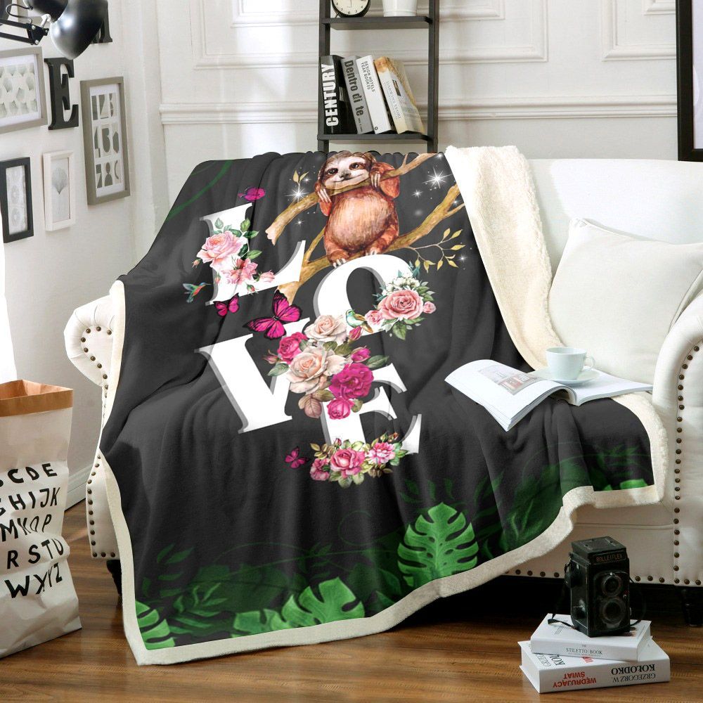 Love Sloths Stainless Steel Sherpa Fleece Blanket