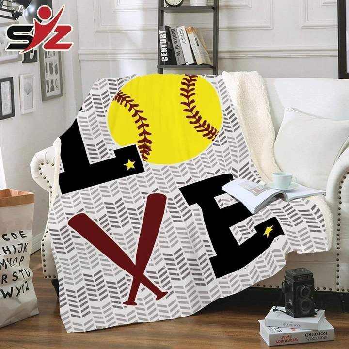 Love Softball Sherpa Fleece Blanket