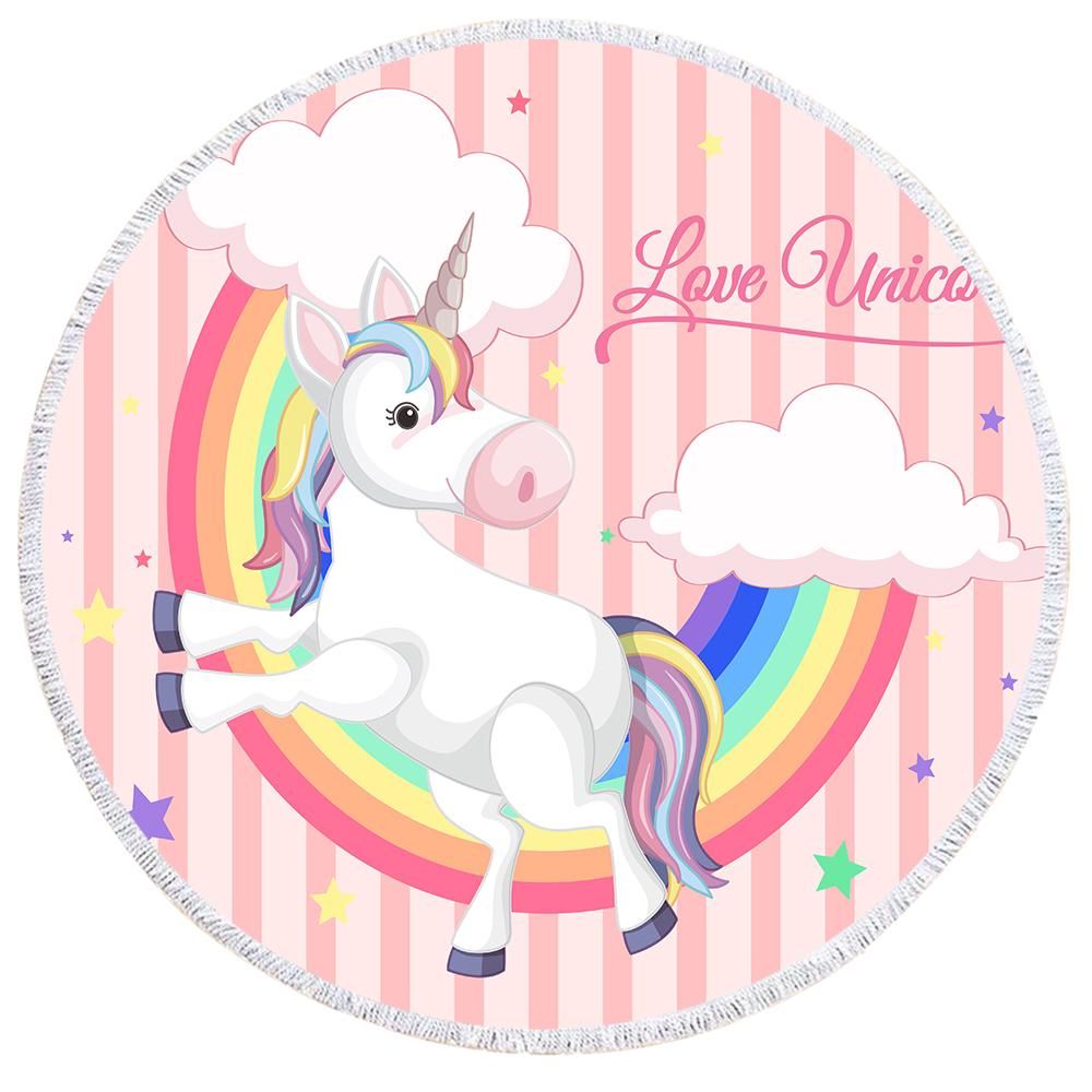 Love Unicorn Cảtoon Rainbow Printed Round Beach Towel