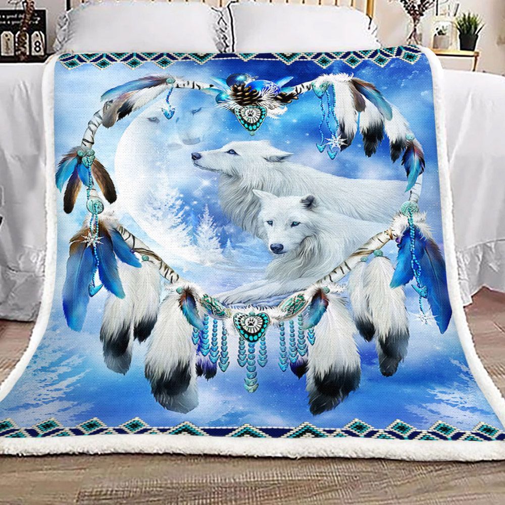 Love Wolf Dreamcatcher Sherpa Fleece Blanket