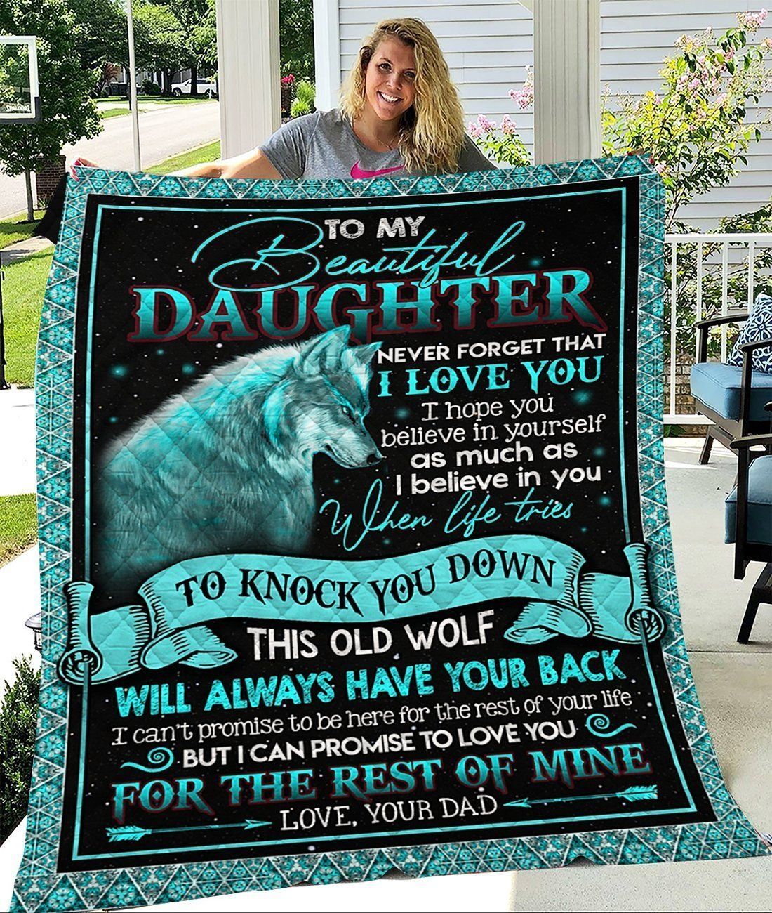 Love You For The Rest Of Mine Wolf Gift For Daughter Quilt Blanket