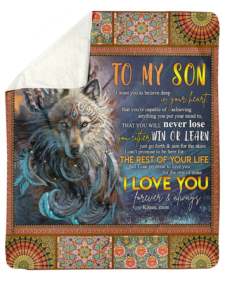 Love You Forever And Always Native Wolf Fleece Blanket Gift For Son Sherpa Blanket