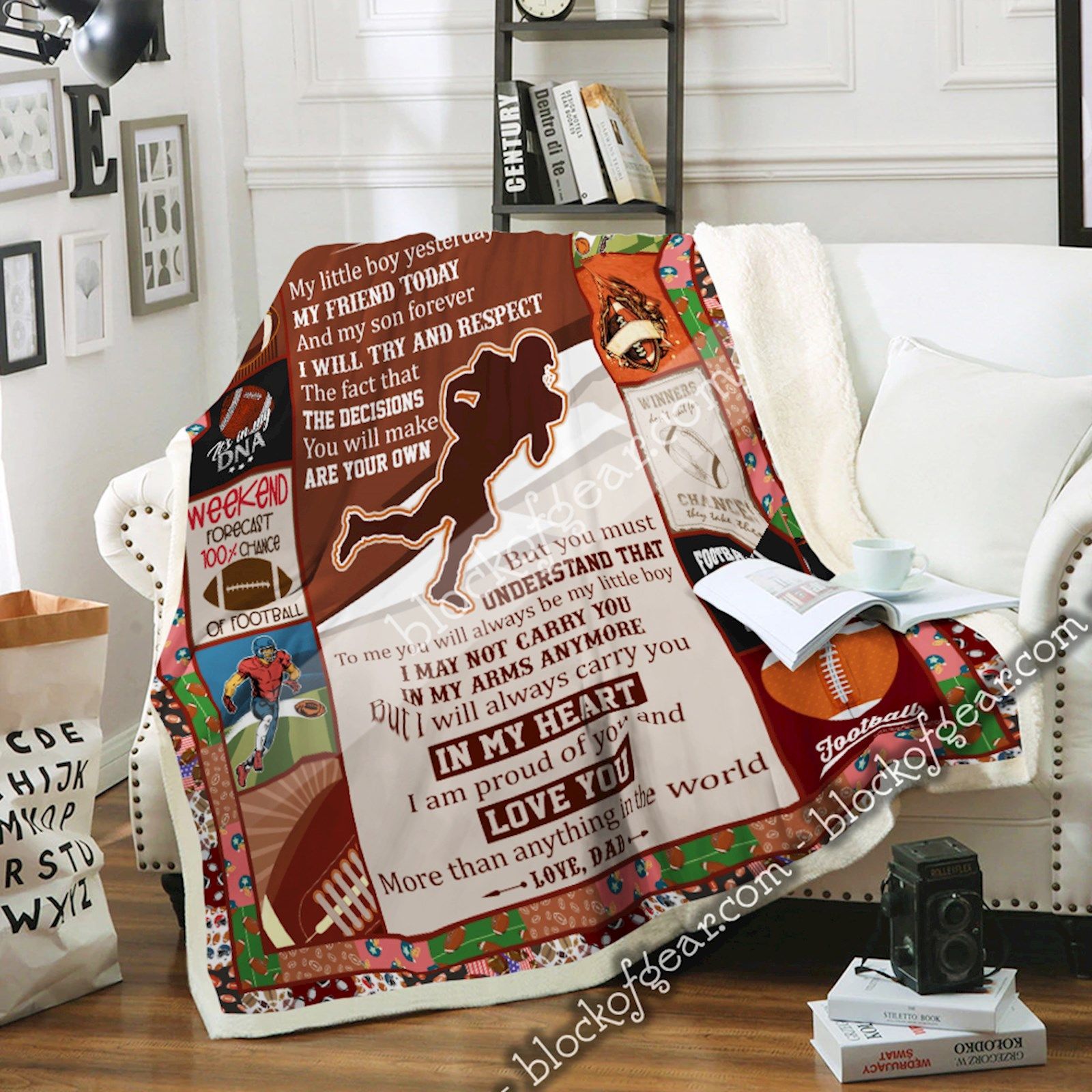 Love You More Than Anything In The World Dad To Son Football Sherpa Fleece Blanket