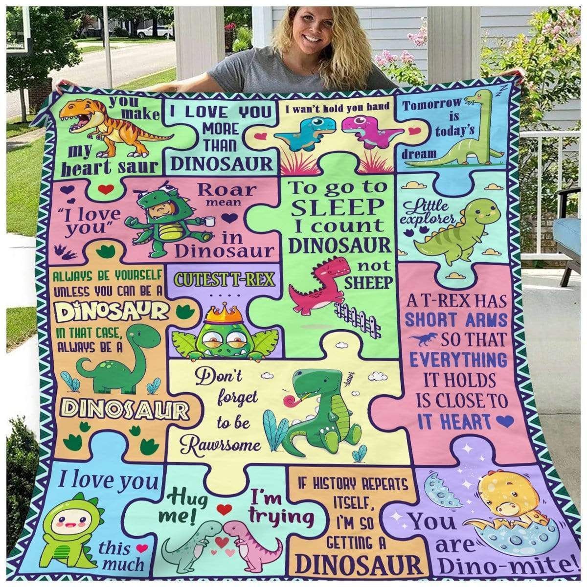 Love You More Than Dinosaur Puzzle Fleece Blanket Gift For Girl