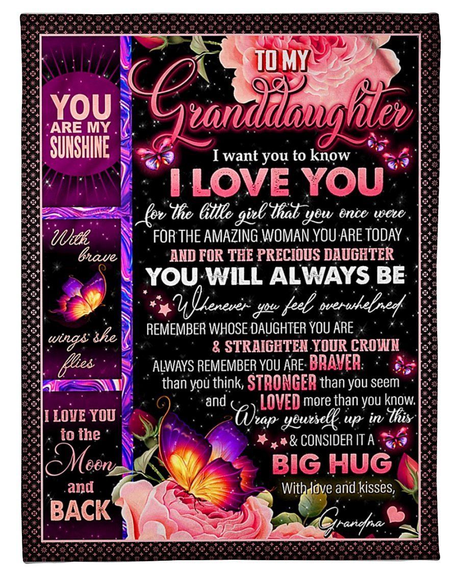 Love You To The Moon And Back Rose And Butterflies Grandma To Granddaughter Fleece Blanket Fleece Blanket